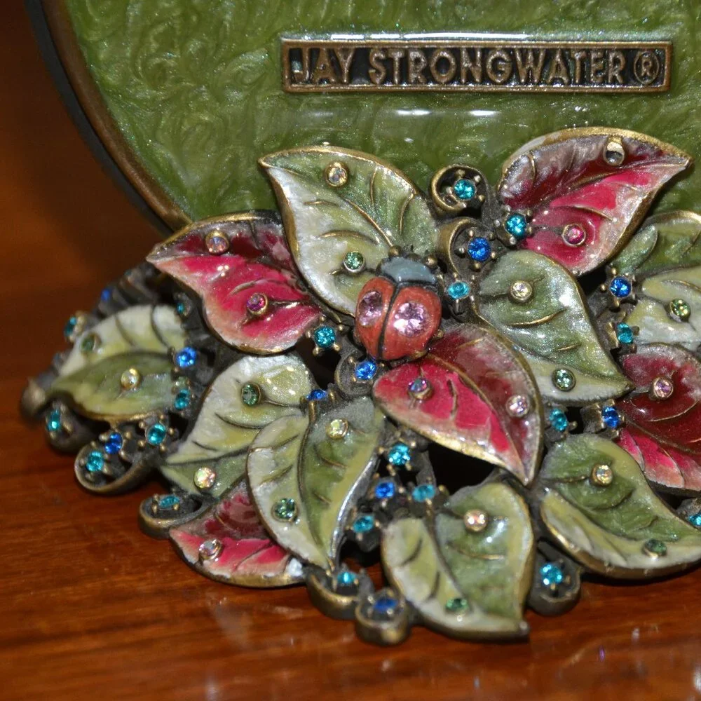 RARE JAY STRONGWATER DRAGONFLY LILY FLOWER FLORAL LEAF  ENAMEL CRYSTAL FRAME